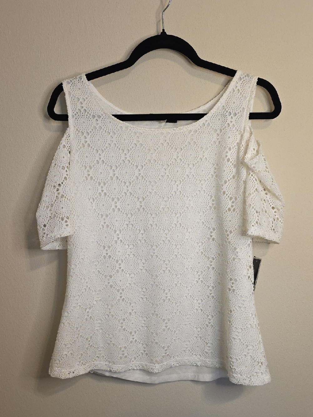Nine West White Crochet Cold-Shoulder Blouse